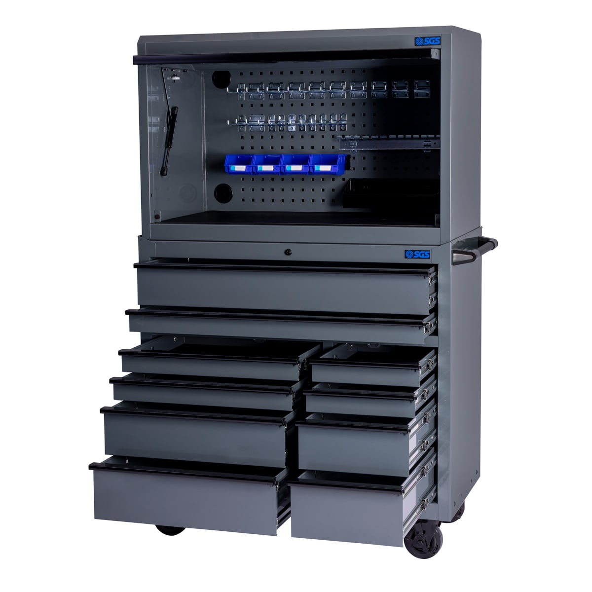 SGS 42in Roller Cabinet with Top Hutch | 10 Drawers | Slate Grey